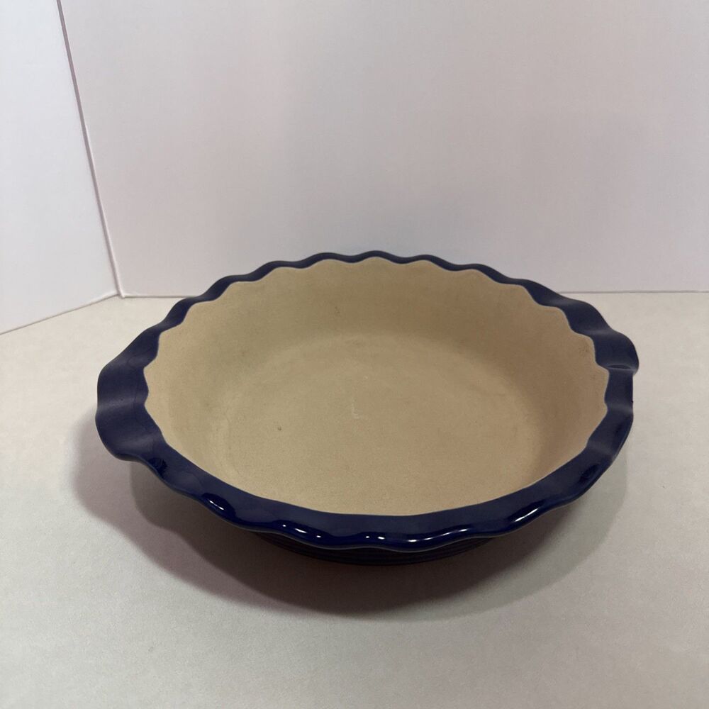 Cobalt Blue Pampered Chef New Traditions Stoneware Pie Plate Pan 9in - Picture 2 of 4